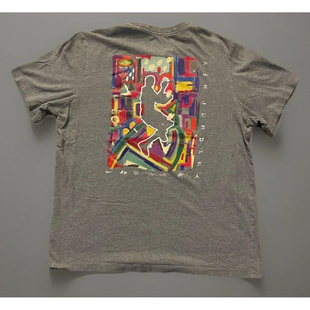 Air Jordan Short Sleeve Graphic T-Shirt The Cradle Logo Gray Colorful Large JBHS